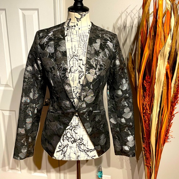 NWOT Nordstrom Tuxedo Brocade Jacquard Floral shiny Formal Evening whimsgoth rav - Picture 1 of 9